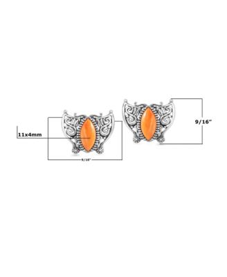 Sterling Silver Orange Spiny Oyster Butterfly Stud Earrings