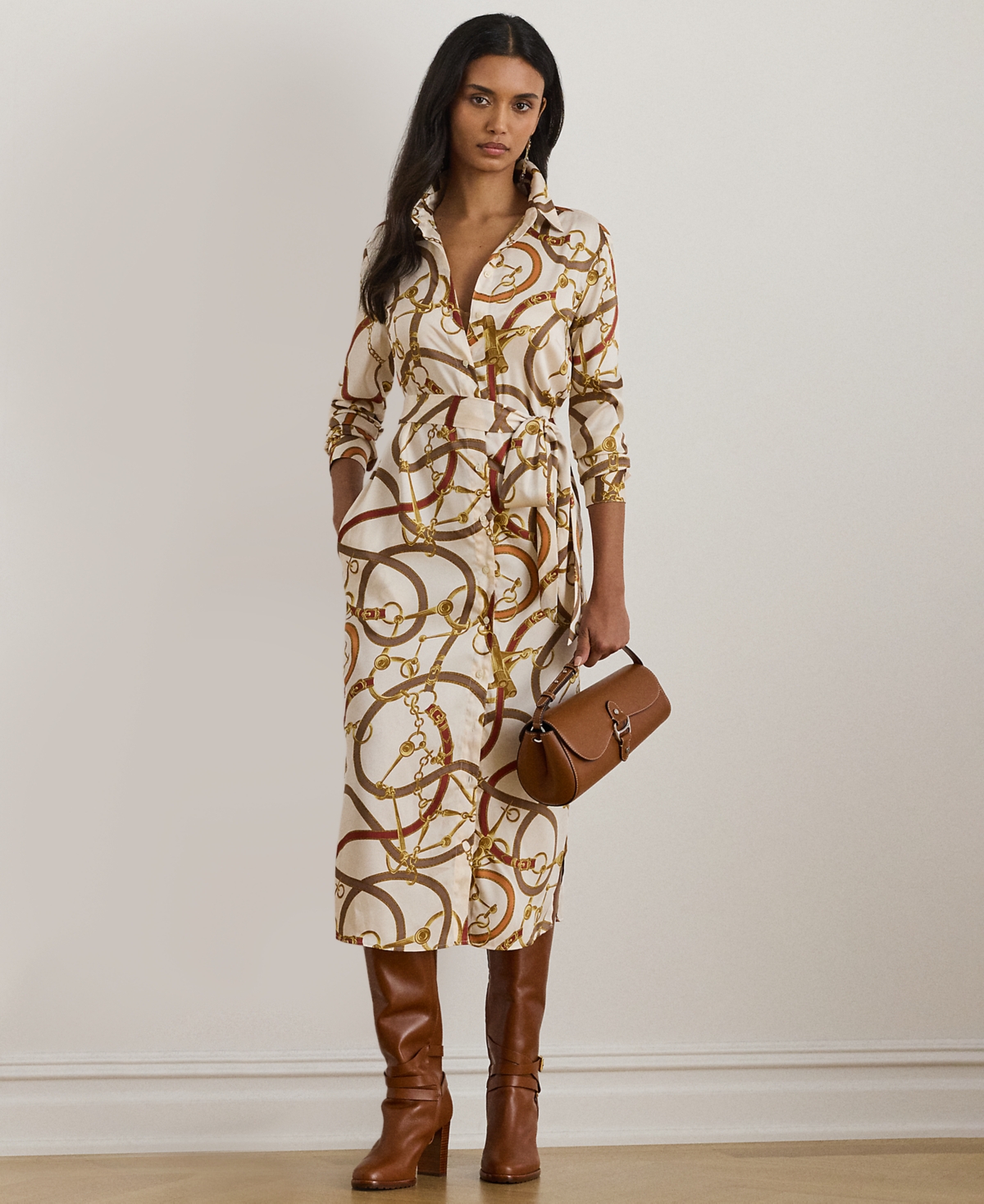 Ralph Lauren Petite Fayella Long Sleeve Shirtdress In Multi