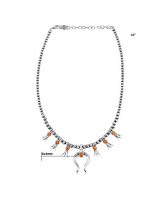 Sterling Silver Orange Spiny Oyster Beaded Squash Blossom Necklace, 16 to 19 Inches