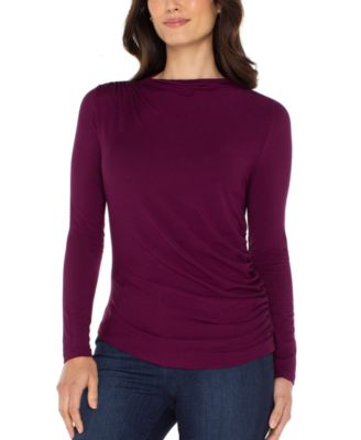 Liverpool Los Angeles - Petite Long Sleeve Mock Neck Shirring Top