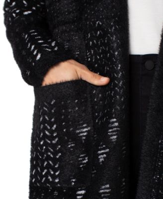 Petite Long Sleeve Collarless Open Front Sweater Coat