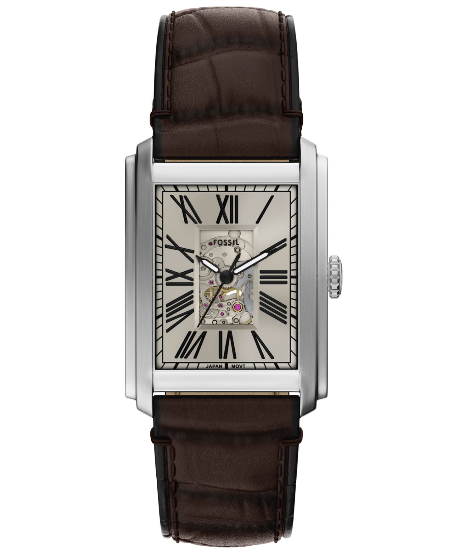 Мужские часы Fossil Carraway Automatic Brown Croco Leather Watch, 30mm — фото 1