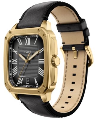 Men's Crosby Three-Hand Black Leather Watch, 42mm