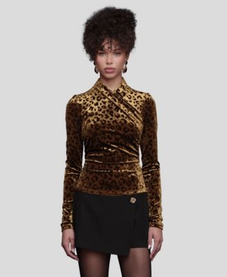 Avec Les Filles - Women's Wrap Neck Long Sleeve Top