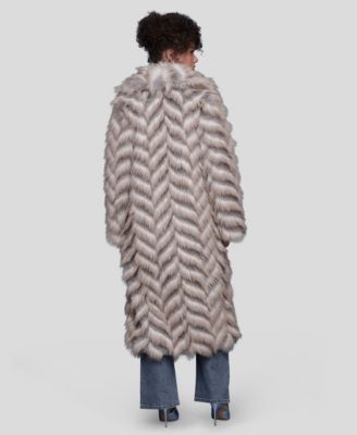 Women's Faux Fur Chevron Notch Collar Maxi Coat