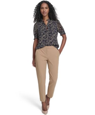 Women's Rope Print Ruffle Mock Neck Blouse