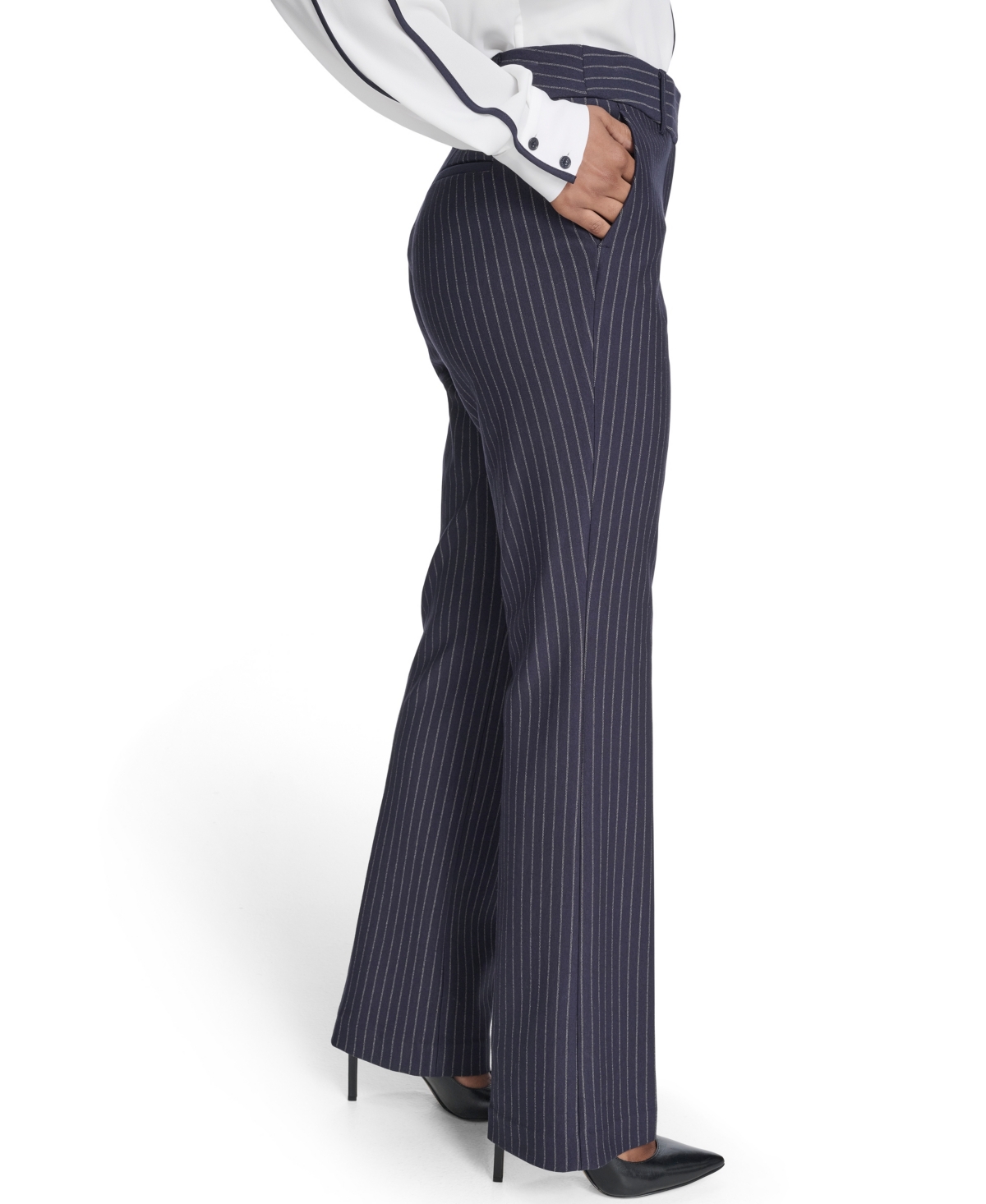 Tommy Hilfiger Women's Mid Rise Striped Sutton Trouser In Blue