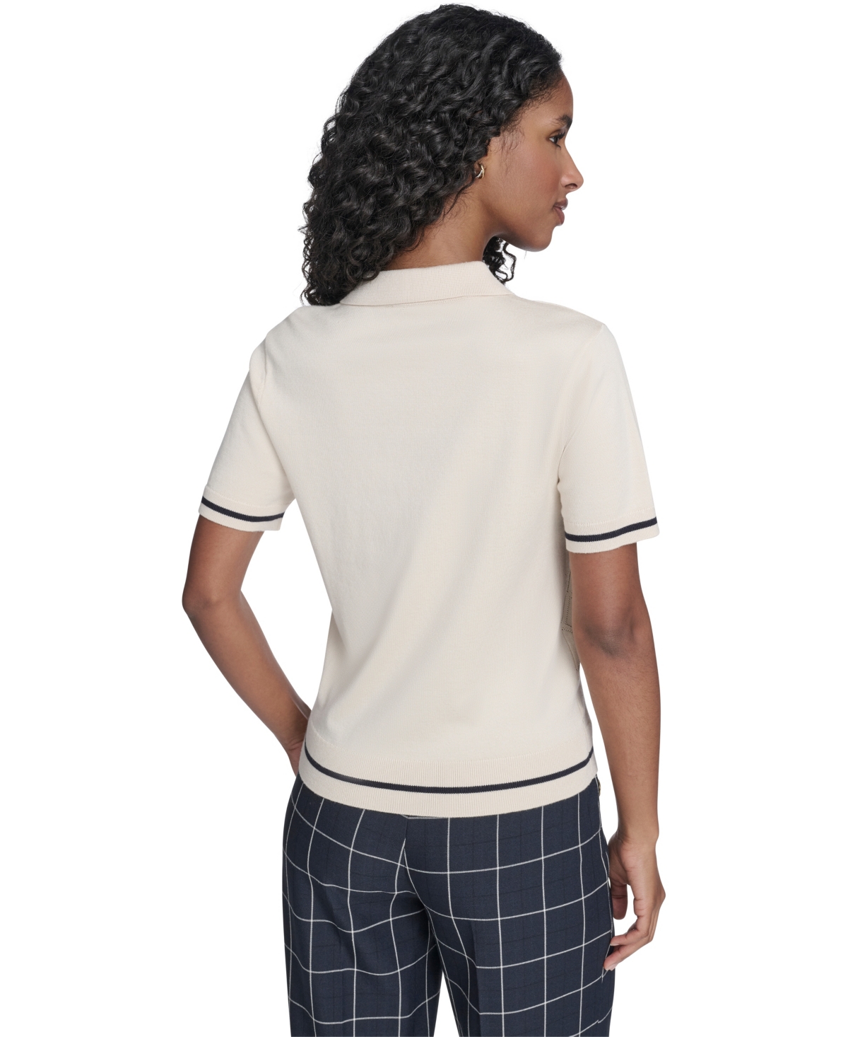 Tommy Hilfiger Women's Short Sleeve Pointelle Polo Sweater In White