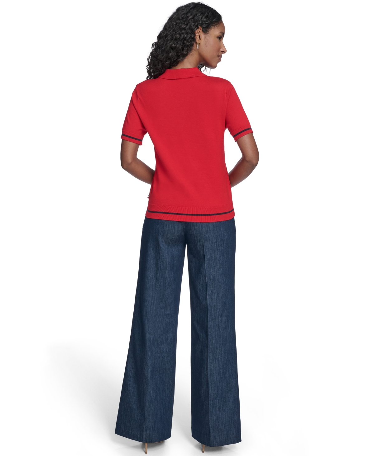 Tommy Hilfiger Women's Short Sleeve Pointelle Polo Sweater