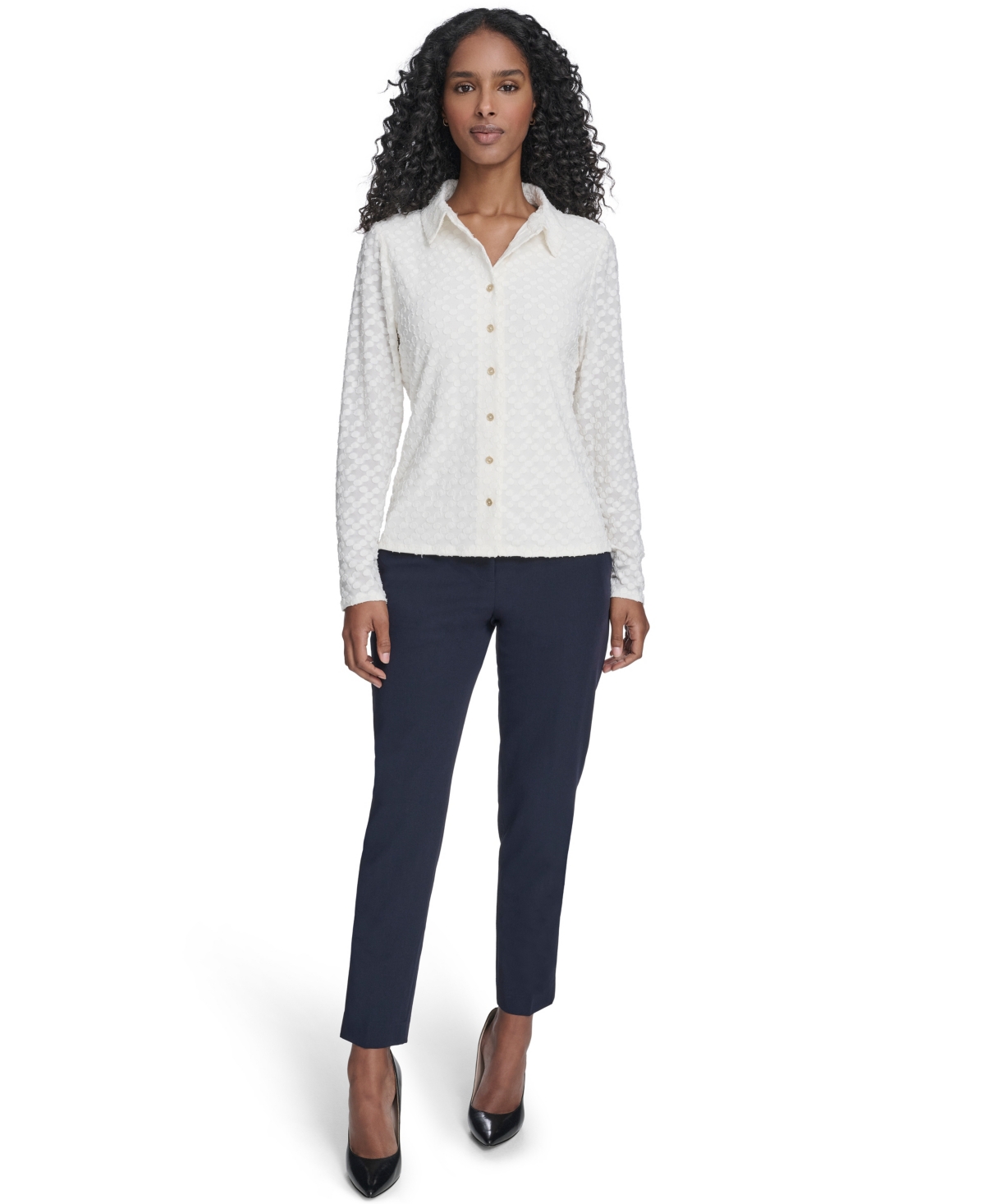 Tommy Hilfiger Women's Floral Clip Button-up Top In White