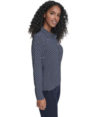 Women's Long Sleeve Clover Button-Up Top