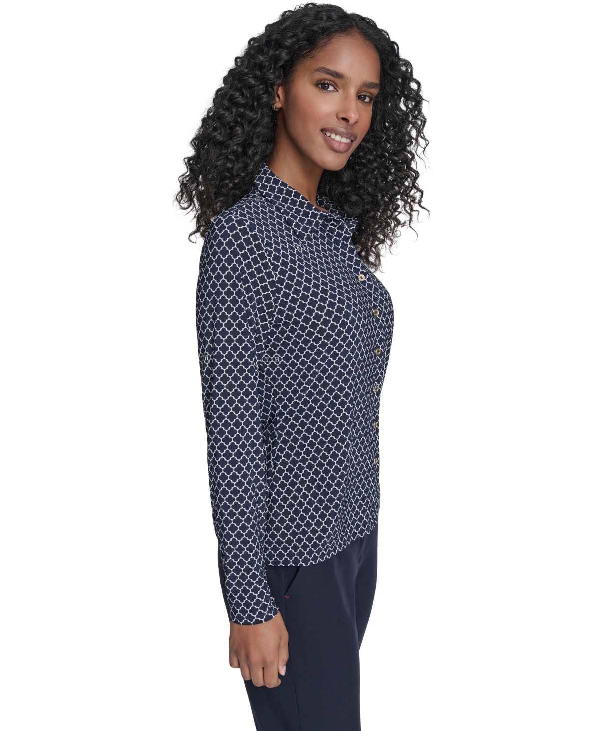Tommy Hilfiger Women's Long Sleeve Clover Button-Up Top