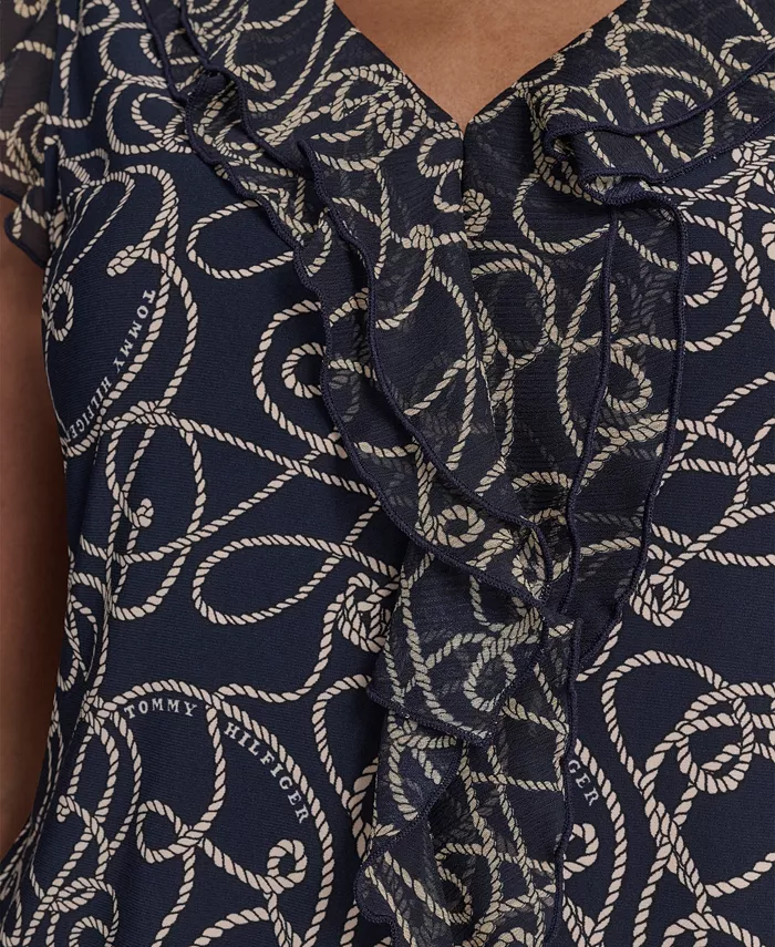 Women's Sleeveless Mixed Media Rope Print Top - thumbnail 4