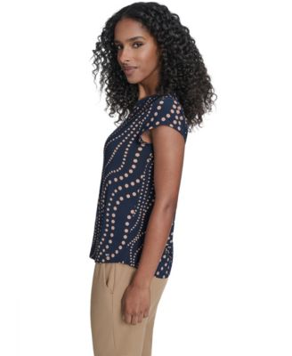 Women's Cascade Dot Cap Sleeve V-Neck Top