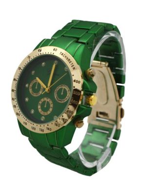 Green Solid Color Metal Three Dial Women Watch