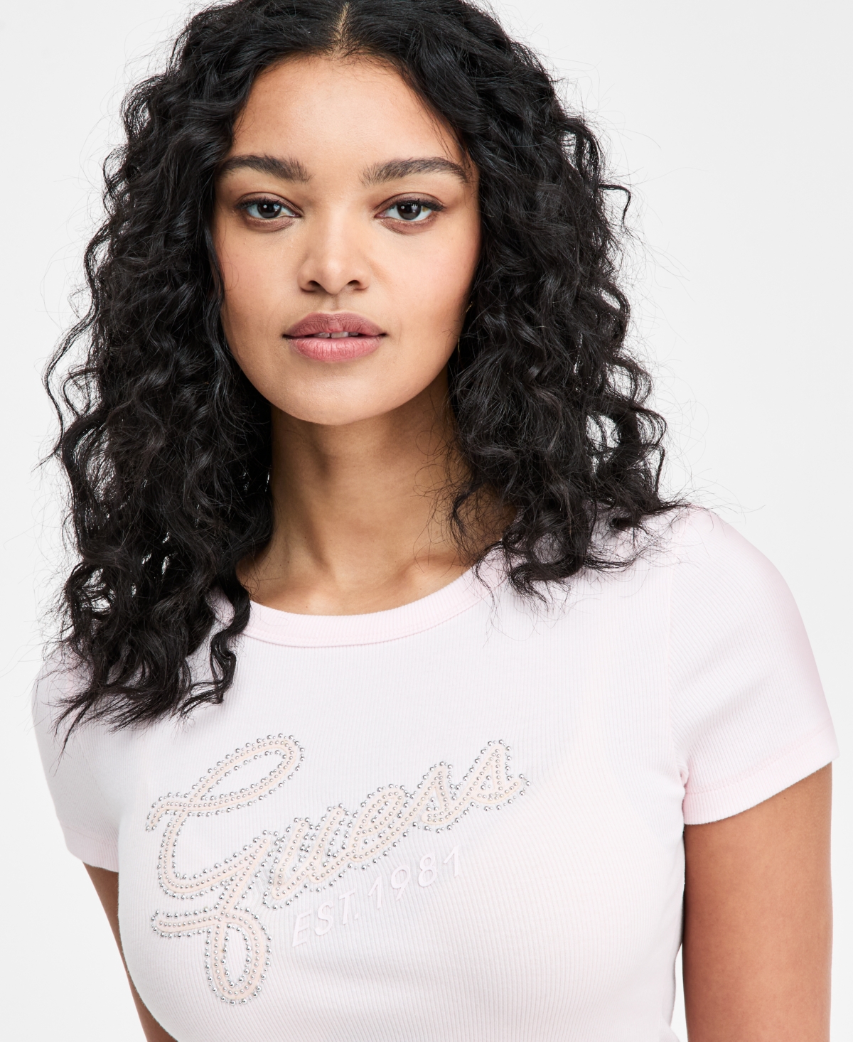 Guess Women's Studded Script Logo Crewneck T-Shirt