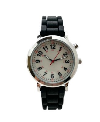 Black Luminous Dial Easy Read Medical Professionals Silicone Band Women Watch