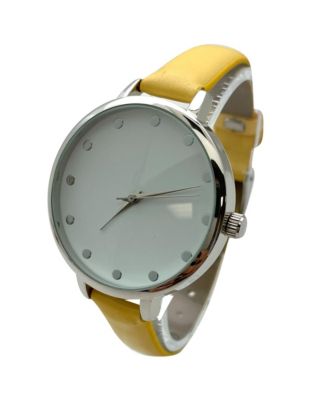 Solid Vibrant Color Everyday Faux Leather Women Watch, Yellow