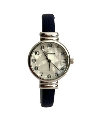Navy Faux Leather Thin Bangle Women Watch