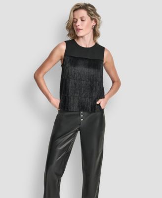 DKNY - Women's Tiered Fringe Sleeveless Blouse