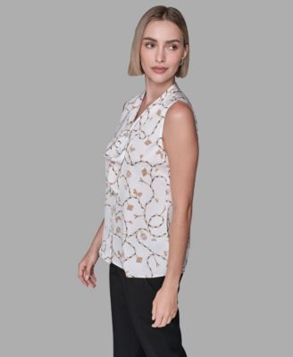 Women's V-Neck Button Down Front Printed Top