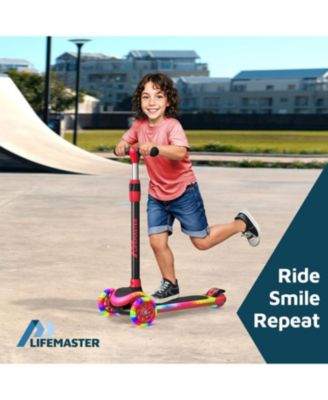 3-Wheel Kids Scooter with LED Lights on Deck & Wheels – 5-Height Handlebar, Anti-Slip Deck, Safety Certified, Ages 3+, Red