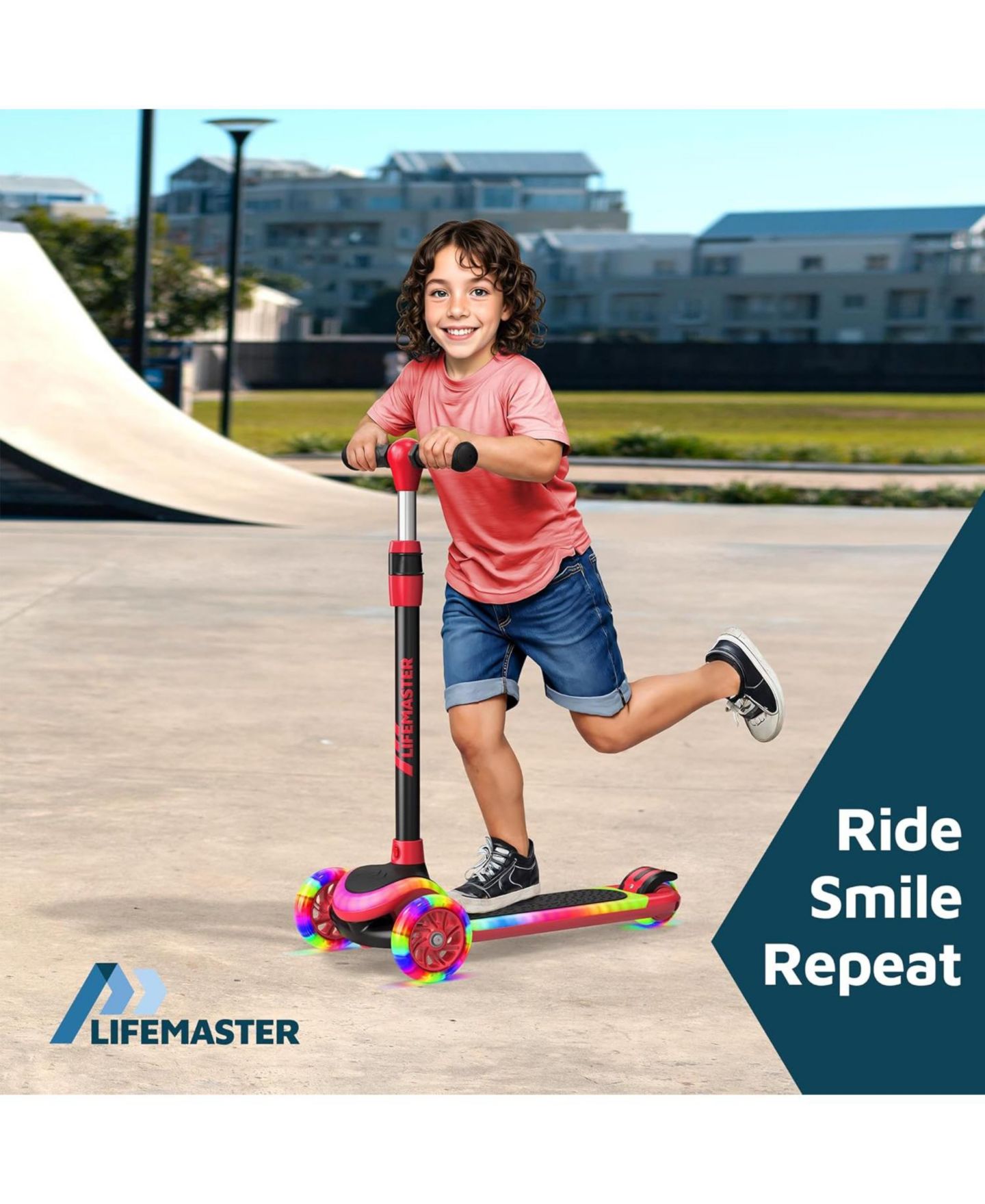 Детская игрушка Lifemaster 3-Wheel Kids Scooter with Multi-Color LED Lights & Adjustable Handlebar, 150 lbs Capacity, Ages 3+ — фото 3