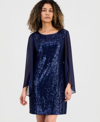 Women's Sequinned Cape-Sleeve Dress