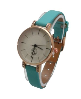 Light Blue Faux Leather Small Face Chronograph Women Watch