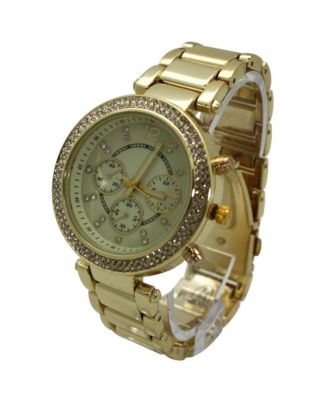 Gold Rhinestone Bezel Decorative Chronograph Watch