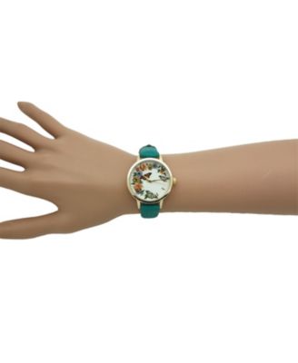 TEAL BUTTERFLY/FLOWER LEATHER WATCH