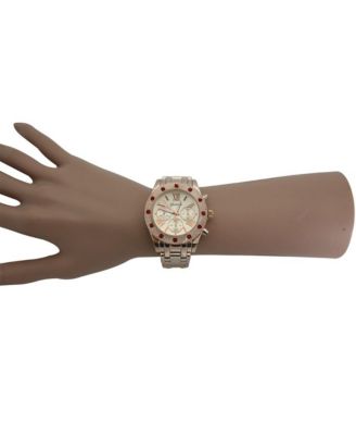 Women's Red Rhinestone Detail Boyfriend Metal Watch
