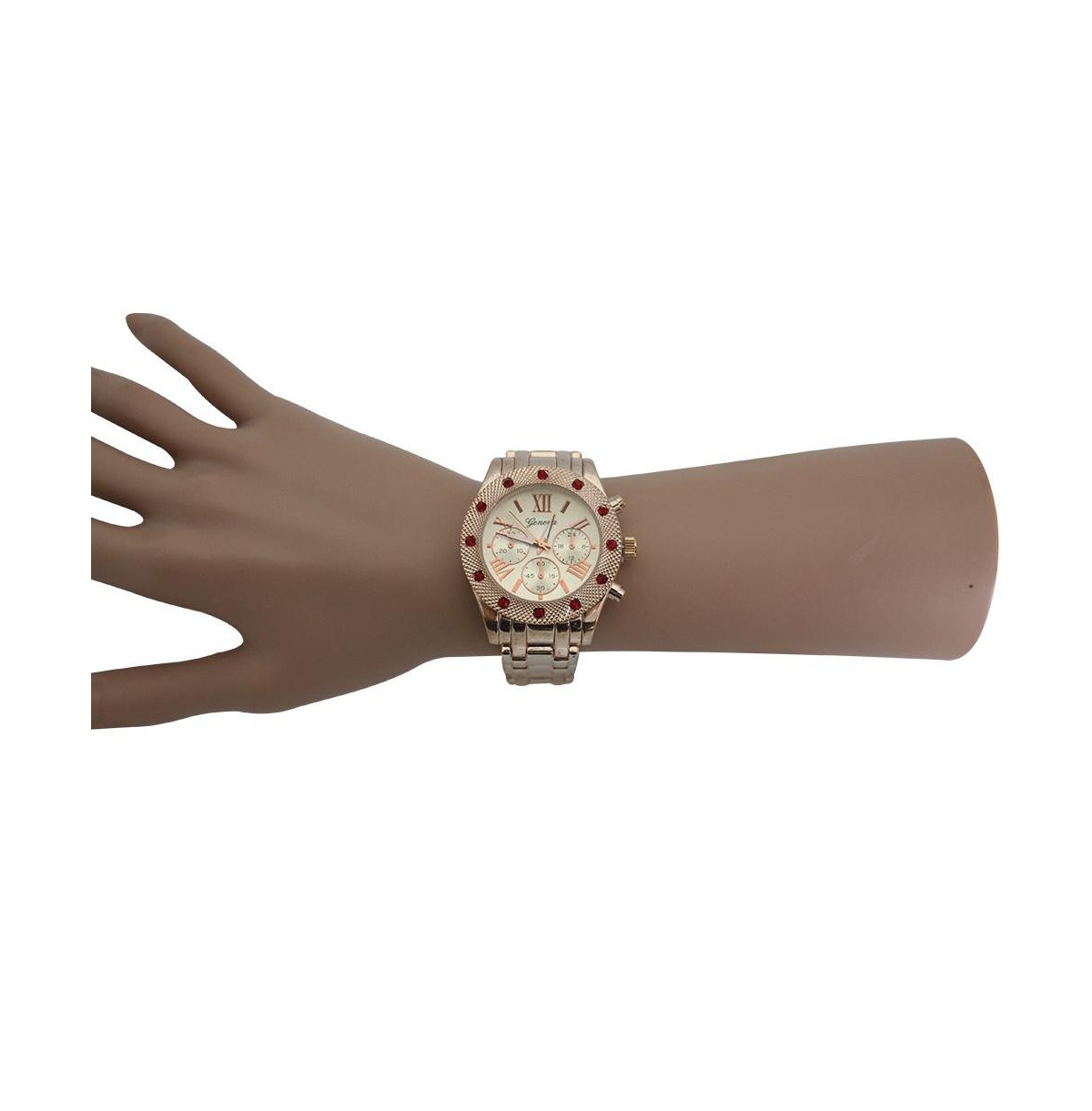 Olivia PrattRosegold Women's Red Rhinestone Detail Boyfriend Metal Watch