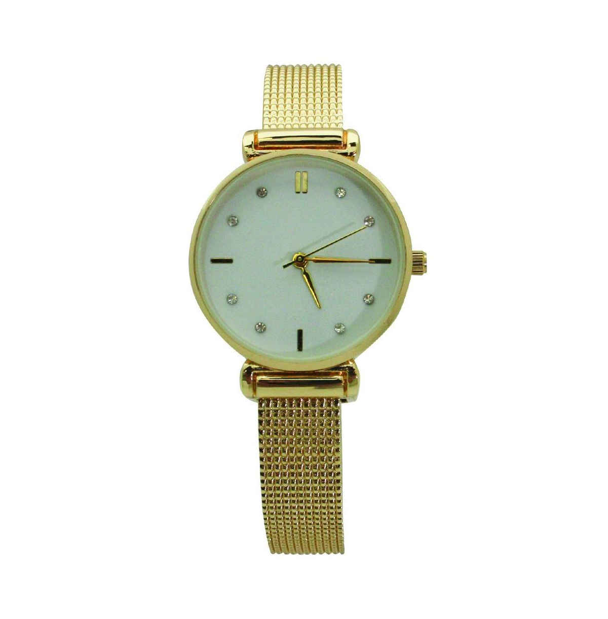 Olivia Pratt Every Day Textured and Rhinestone Metal Bangle Watch Gold
