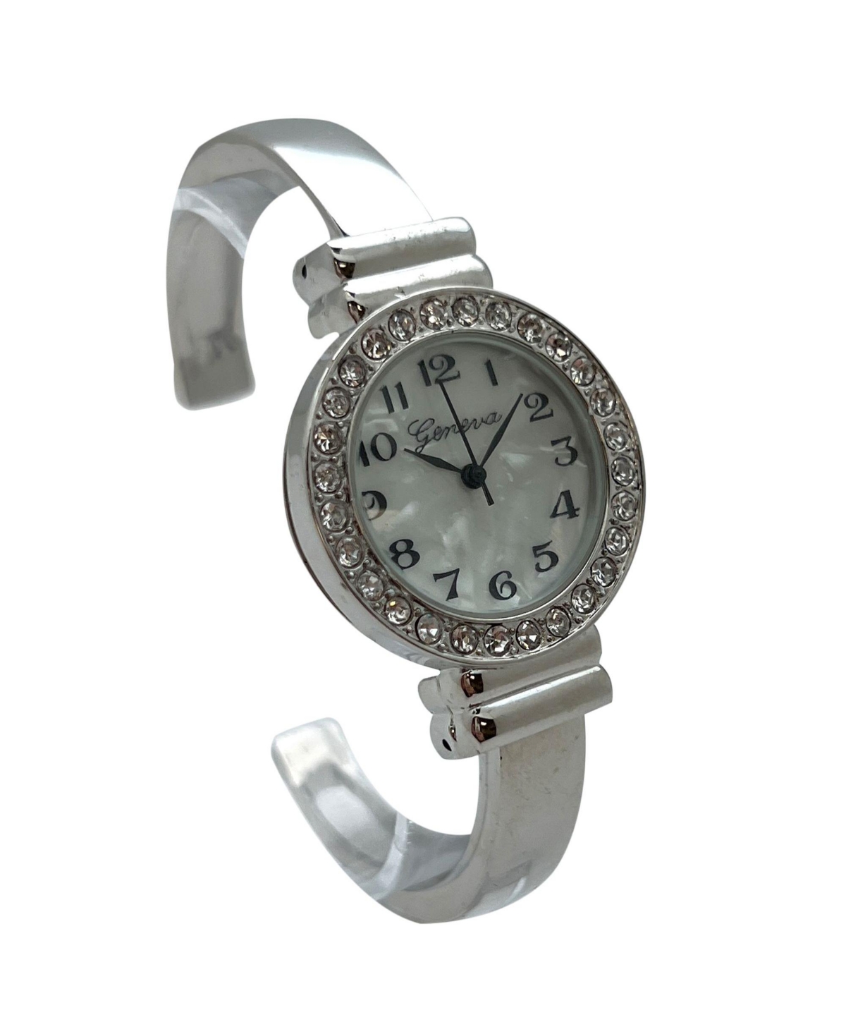 Olivia Pratt Silver New Style Rhinestone Bezel Bangle Women Watch