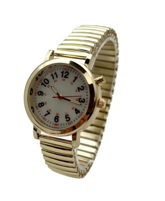 Gold Stretch Band Easy Read Nurse Watch with Second Hand Women Watch