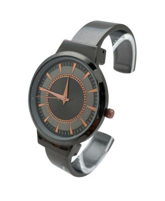 Metallic Colors Round Face Bangle Women Watch, Gunmetal