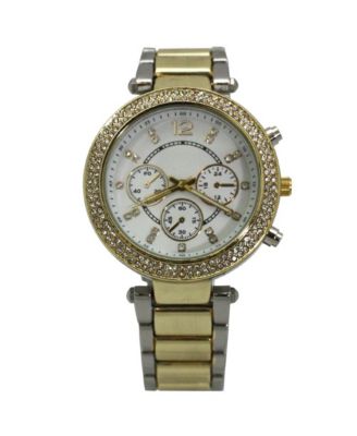 Two Tone Rhinestone Bezel Decorative Chronograph Watch