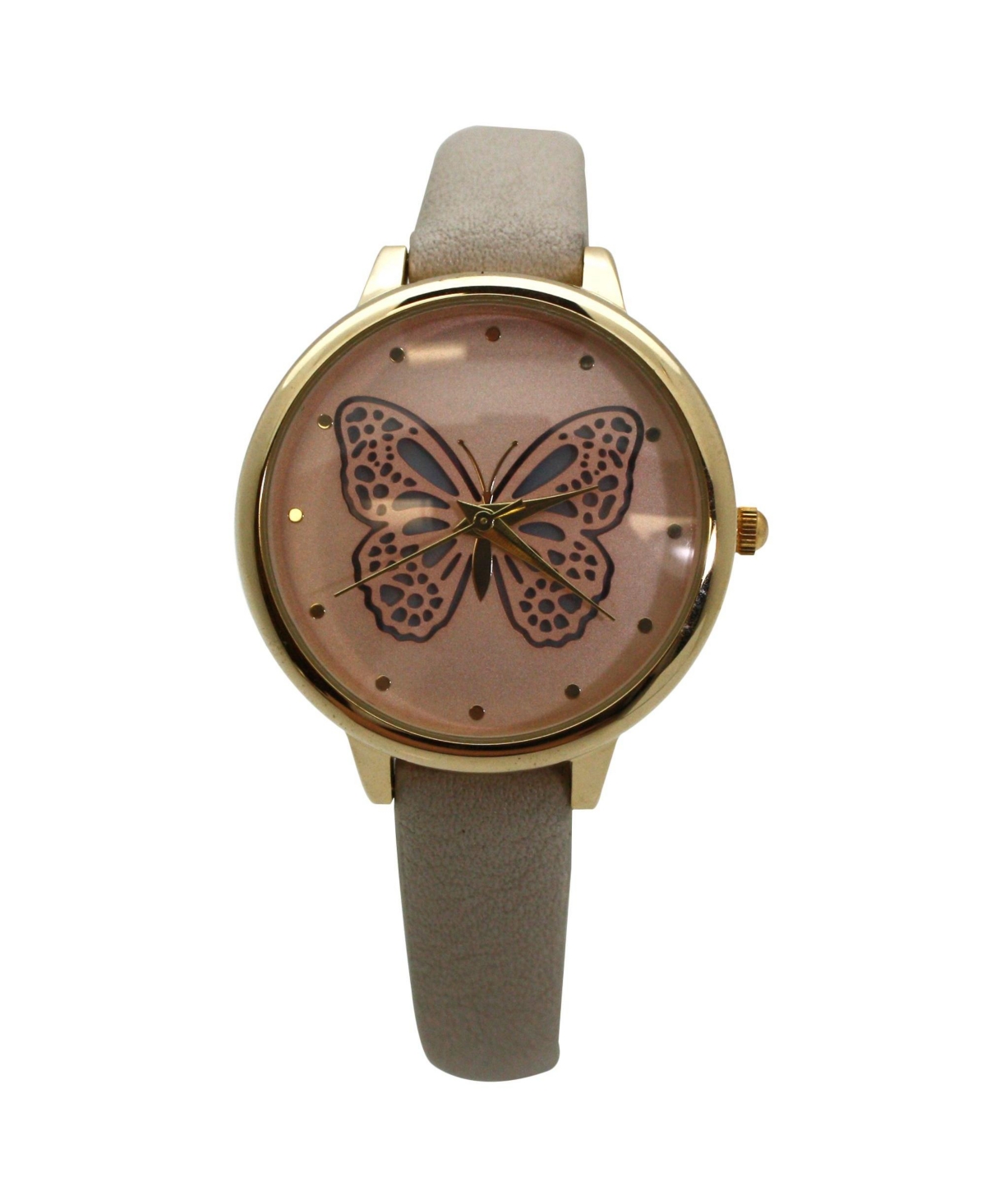 Olivia Pratt Gray Thin Faux Leather Butterfly Face Women Watch