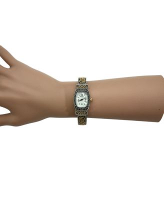 Two Tone Delicate Textured Bangle Women Watch