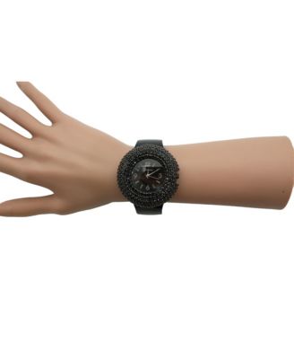 Black Sparkle Rhinestones Chunky Bangle Women Watch