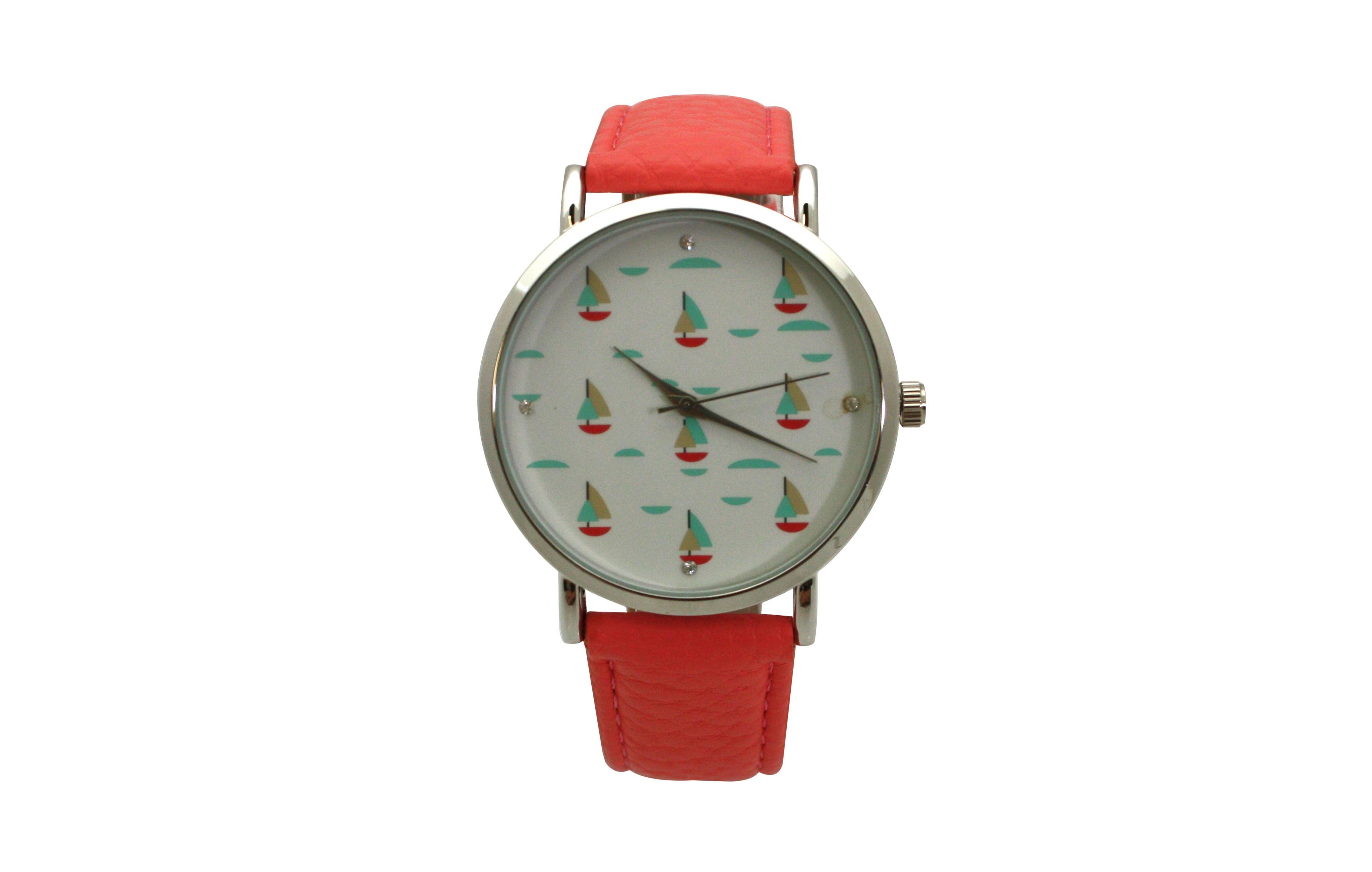 Olivia Pratt Coral Faux Leather Sailing Boats Dial Women Watch