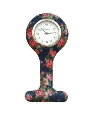 Navy Floral Printed Silicone Fob Nurse Watch