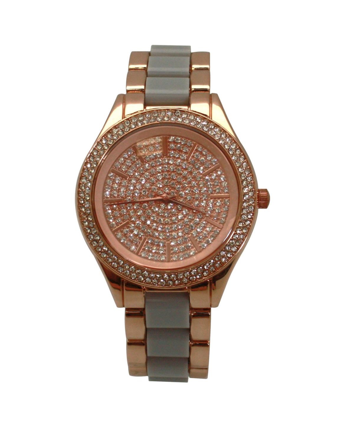 Женские часы с серым циферблатом из розового золота со стразами