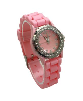 Light Pink Every Day Thin Band Silicone and Rhinestones Colorful Women Watch