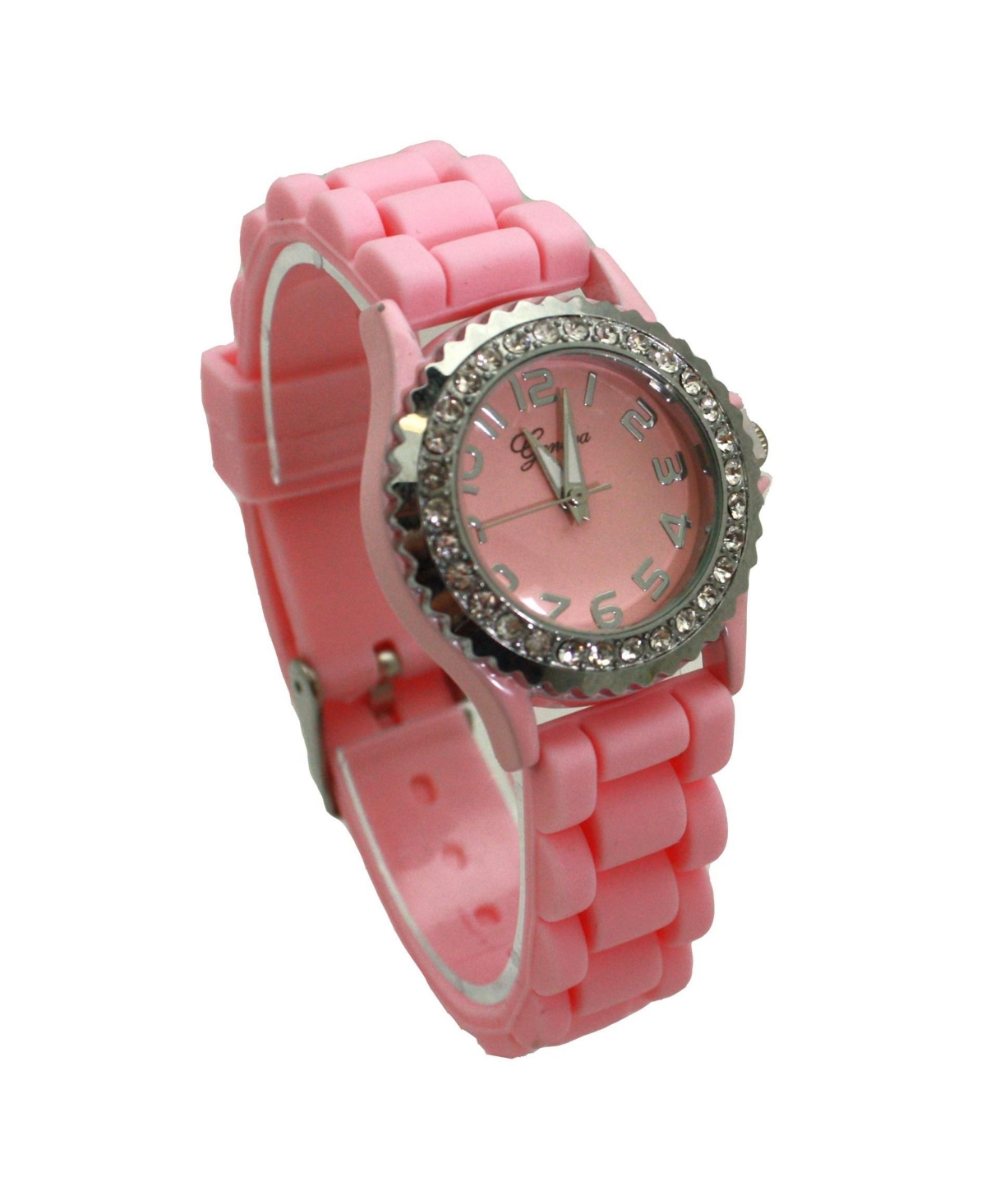 Olivia Pratt Light Pink Every Day Thin Band Silicone and Rhinestones Colorful Women Watch