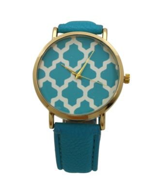 Turquoise Geometric Pattern Leather Strap Watch