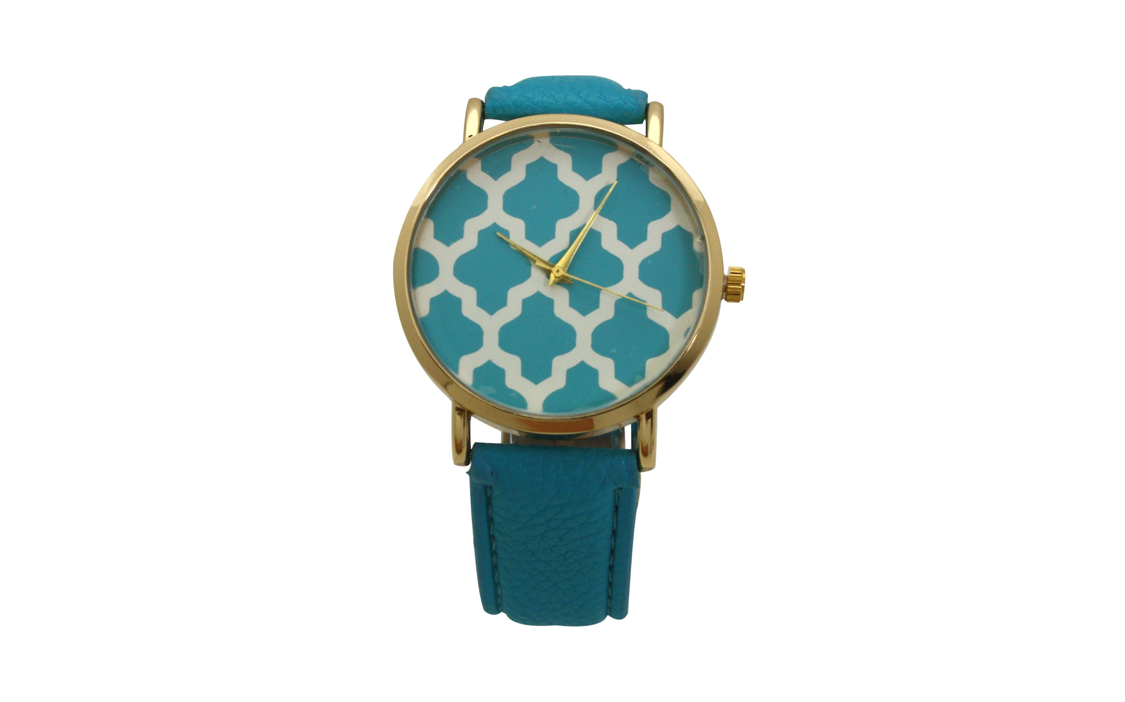 Olivia Pratt Turquoise Geometric Pattern Leather Strap Watch