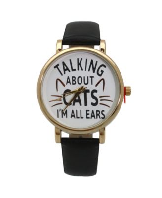 BLACK TALKING ABOUT CATS LEATHER STRAP WATCH