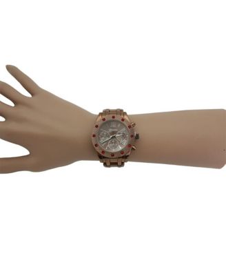 Brown Women's Red Rhinestone Detail Boyfriend Metal Watch